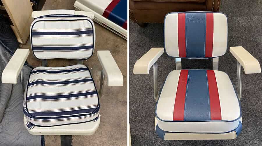 Boat upholstery seat and back with vinyl