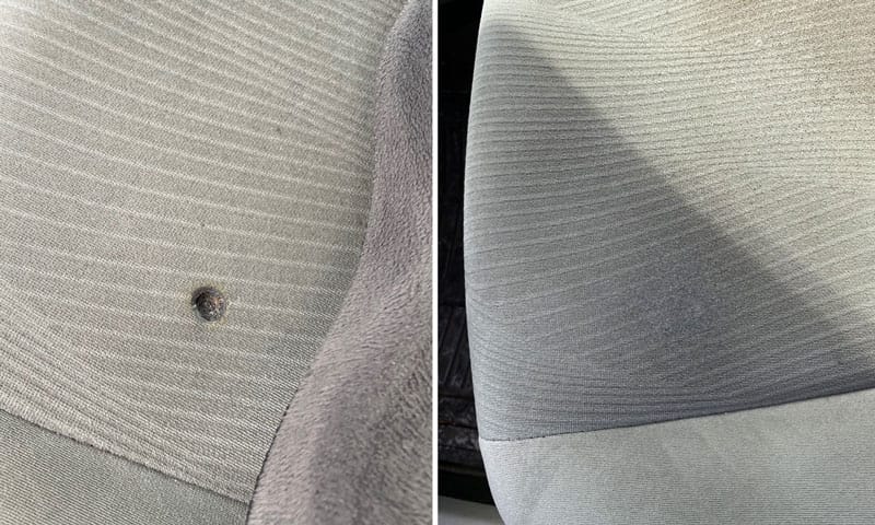 Car seat fabric cigarette burn repair